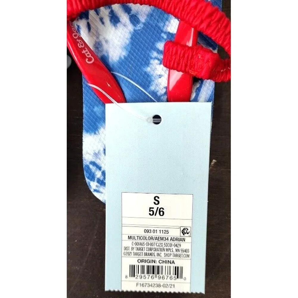 Cat Jack Kids Toddler Flip Flops Sandals Blue Tie Dye Red Strap Size S 5/6‎